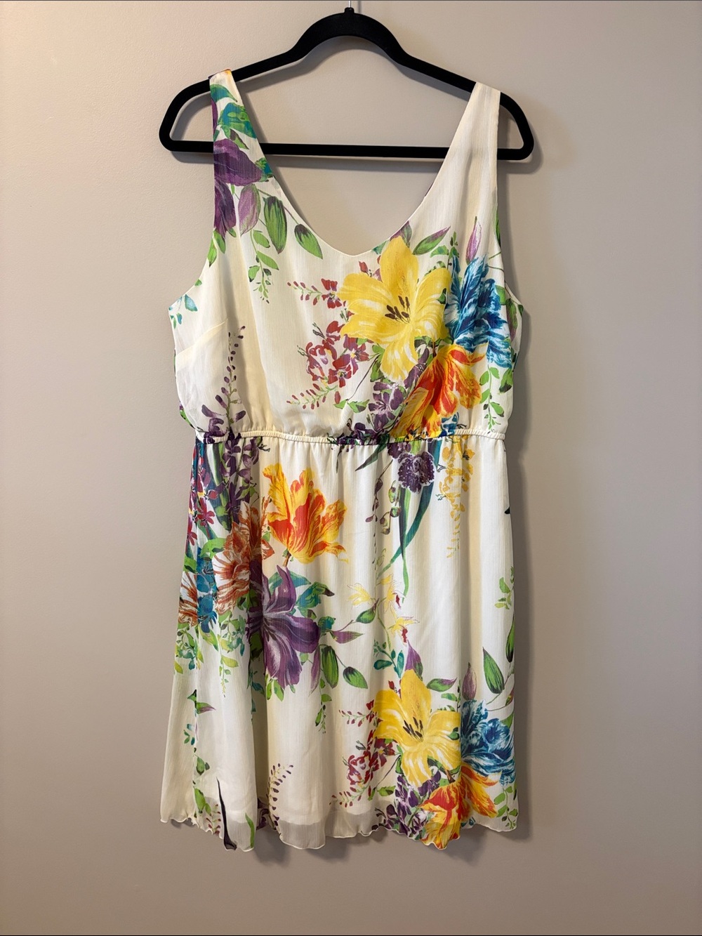 Old Navy White Floral Sundress with Yellow, Purple, Blue Accents